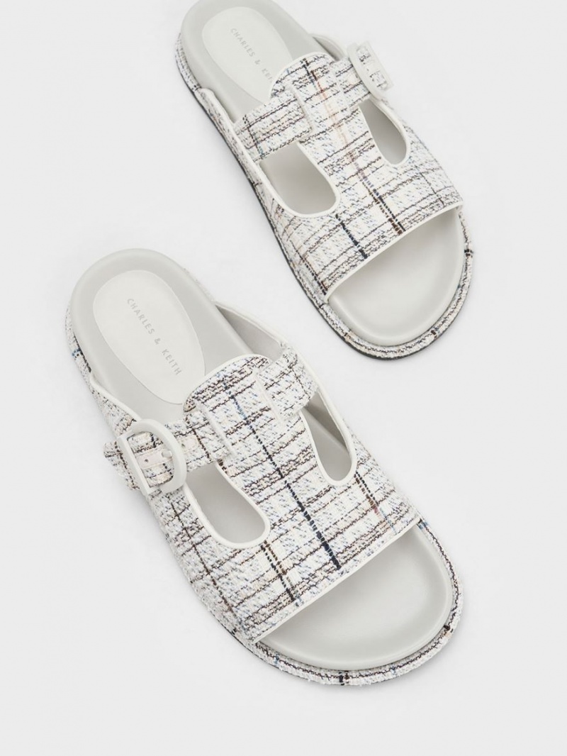 Slapi Charles & Keith Cut-Out Tweed Buckled Albi | 957XFOGCS
