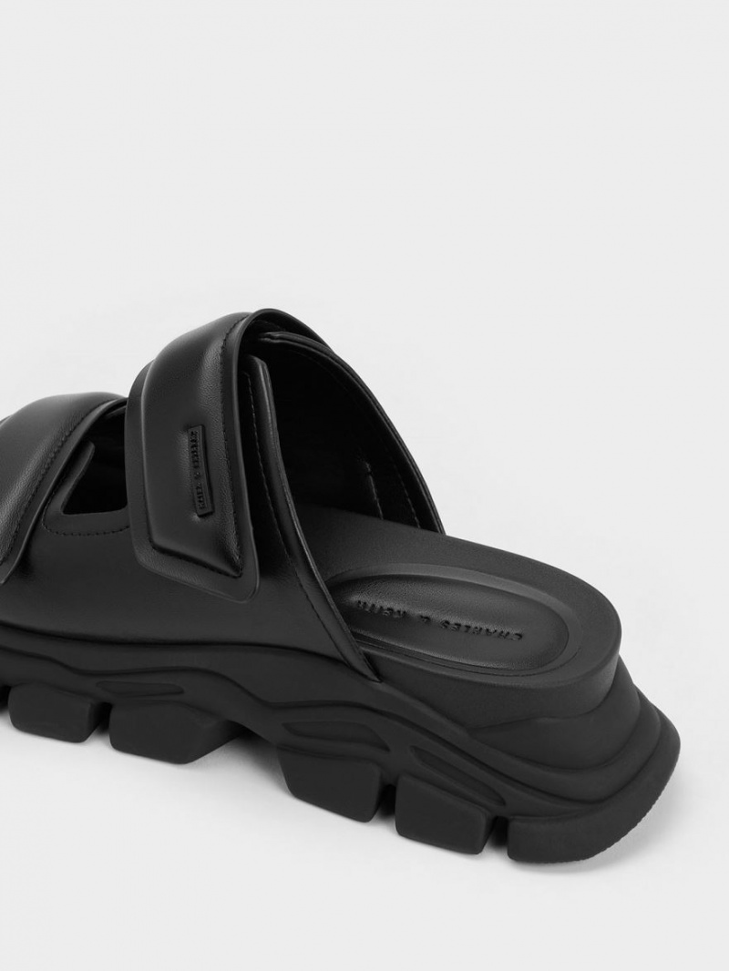 Slapi Charles & Keith Dash Double Curea Negrii | 415PGCZFV