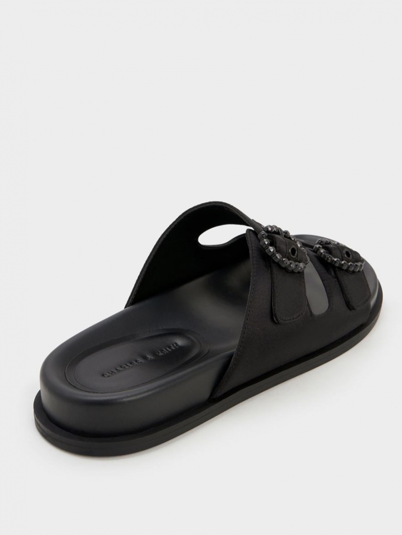 Slapi Charles & Keith Embellished Cu Catarama Recycled Polyester Negrii | 581KWUDLJ