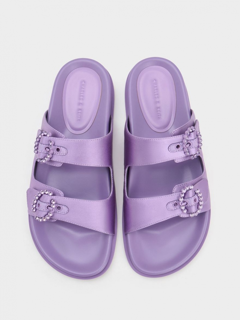 Slapi Charles & Keith Embellished Cu Catarama Recycled Polyester Violet | 457ENAKLM