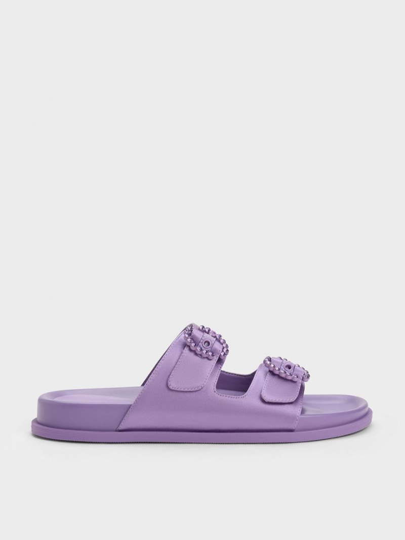 Slapi Charles & Keith Embellished Cu Catarama Recycled Polyester Violet | 457ENAKLM