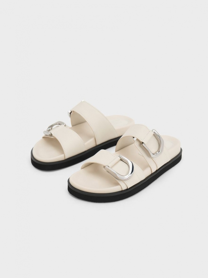 Slapi Charles & Keith Gabine Buckled Piele Albi | 950VERCYS