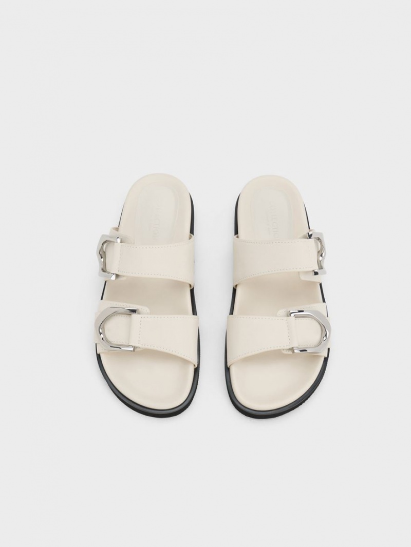 Slapi Charles & Keith Gabine Buckled Piele Albi | 950VERCYS