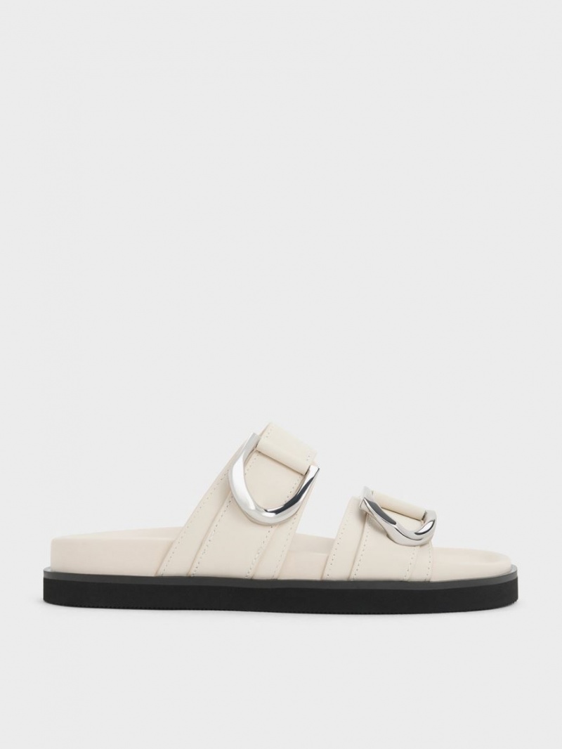 Slapi Charles & Keith Gabine Buckled Piele Albi | 950VERCYS