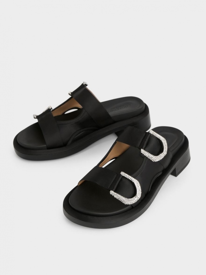 Slapi Charles & Keith Gabine Recycled Polyester Negrii | 674UCNOTA