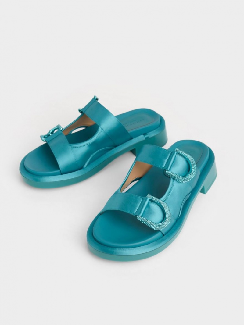 Slapi Charles & Keith Gabine Recycled Polyester Turcoaz | 798ZNBITA