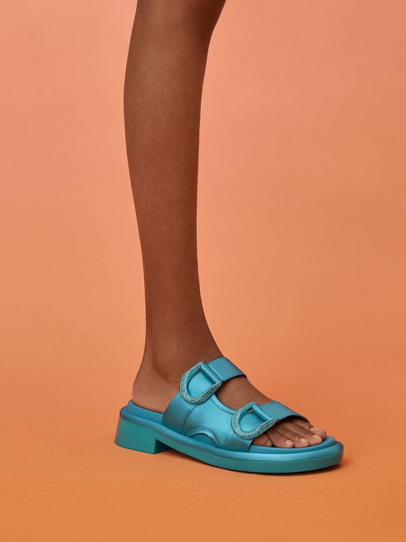 Slapi Charles & Keith Gabine Recycled Polyester Turcoaz | 798ZNBITA