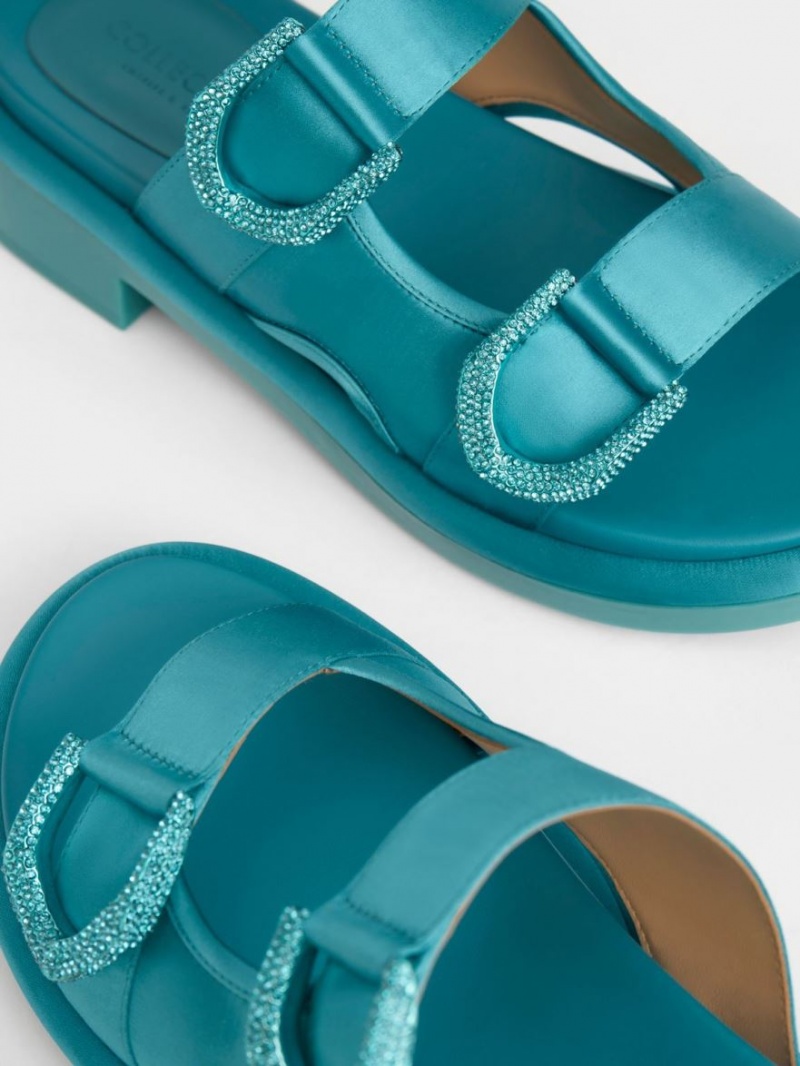 Slapi Charles & Keith Gabine Recycled Polyester Turcoaz | 798ZNBITA