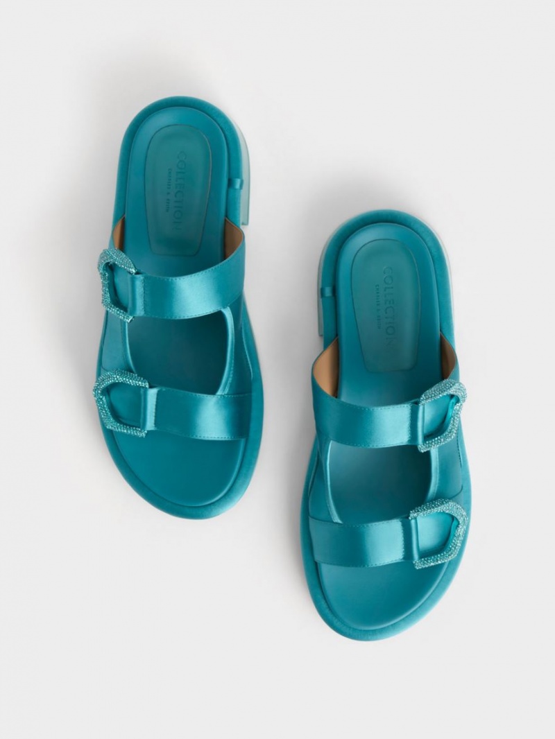 Slapi Charles & Keith Gabine Recycled Polyester Turcoaz | 798ZNBITA