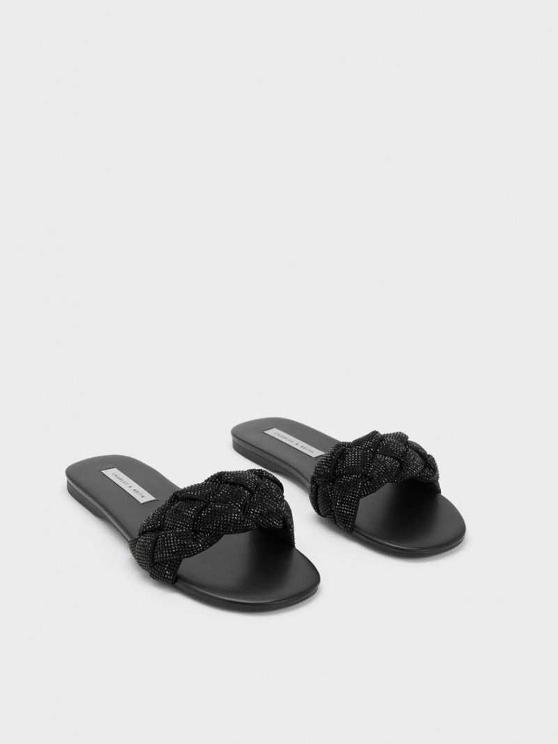 Slapi Charles & Keith Gem-Embellished Braided Curea Negrii | 108NQFDUR