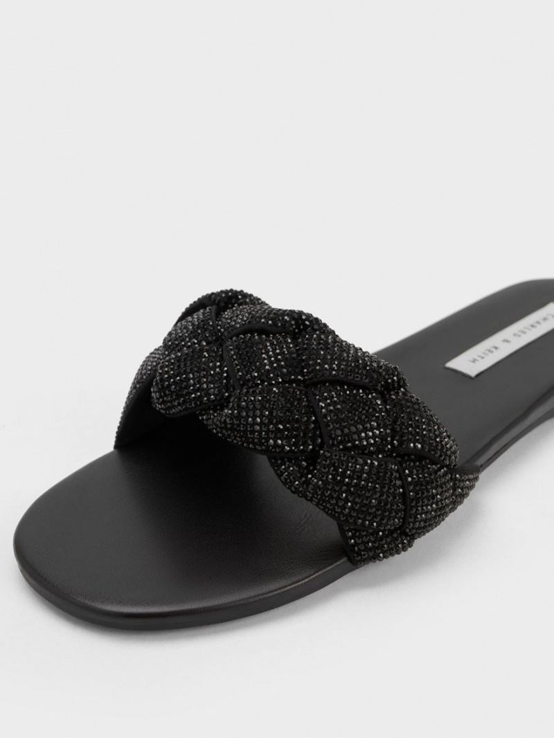 Slapi Charles & Keith Gem-Embellished Braided Curea Negrii | 108NQFDUR