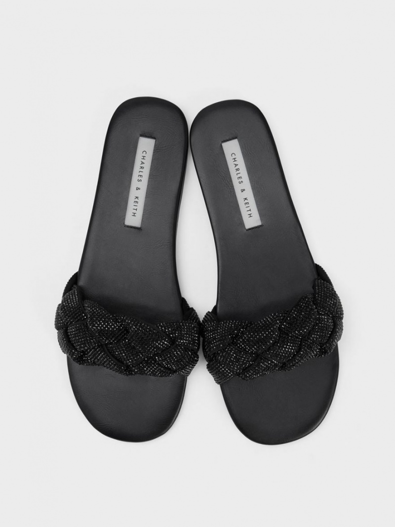 Slapi Charles & Keith Gem-Embellished Braided Curea Negrii | 108NQFDUR