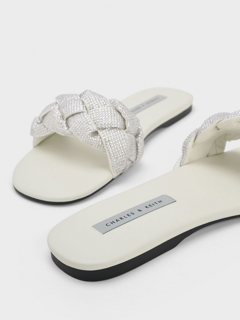 Slapi Charles & Keith Gem-Embellished Braided Curea Albi | 564XJRSND