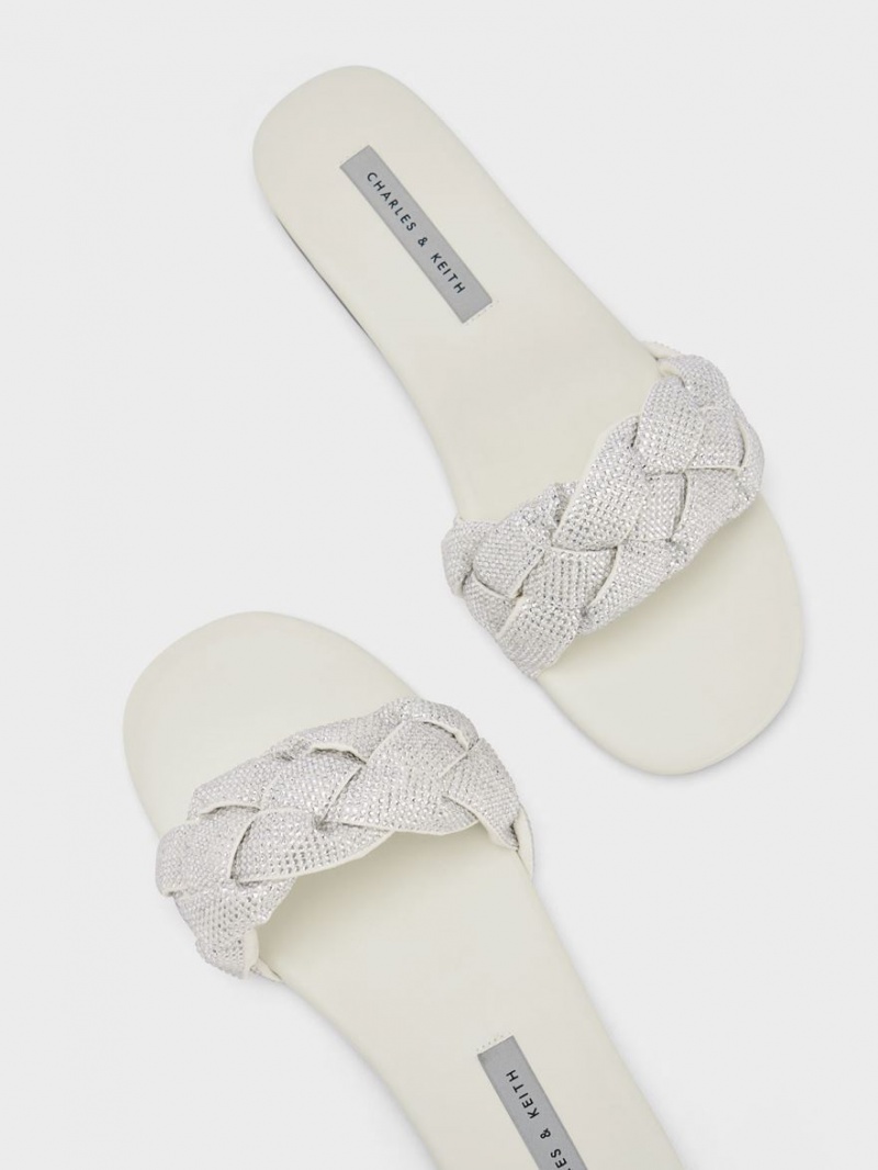 Slapi Charles & Keith Gem-Embellished Braided Curea Albi | 564XJRSND