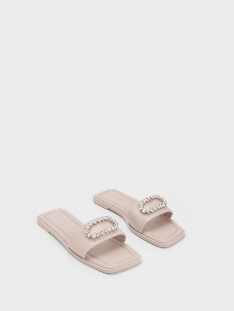 Slapi Charles & Keith Gem-Embellished Piele Roz | 801NLMFWV