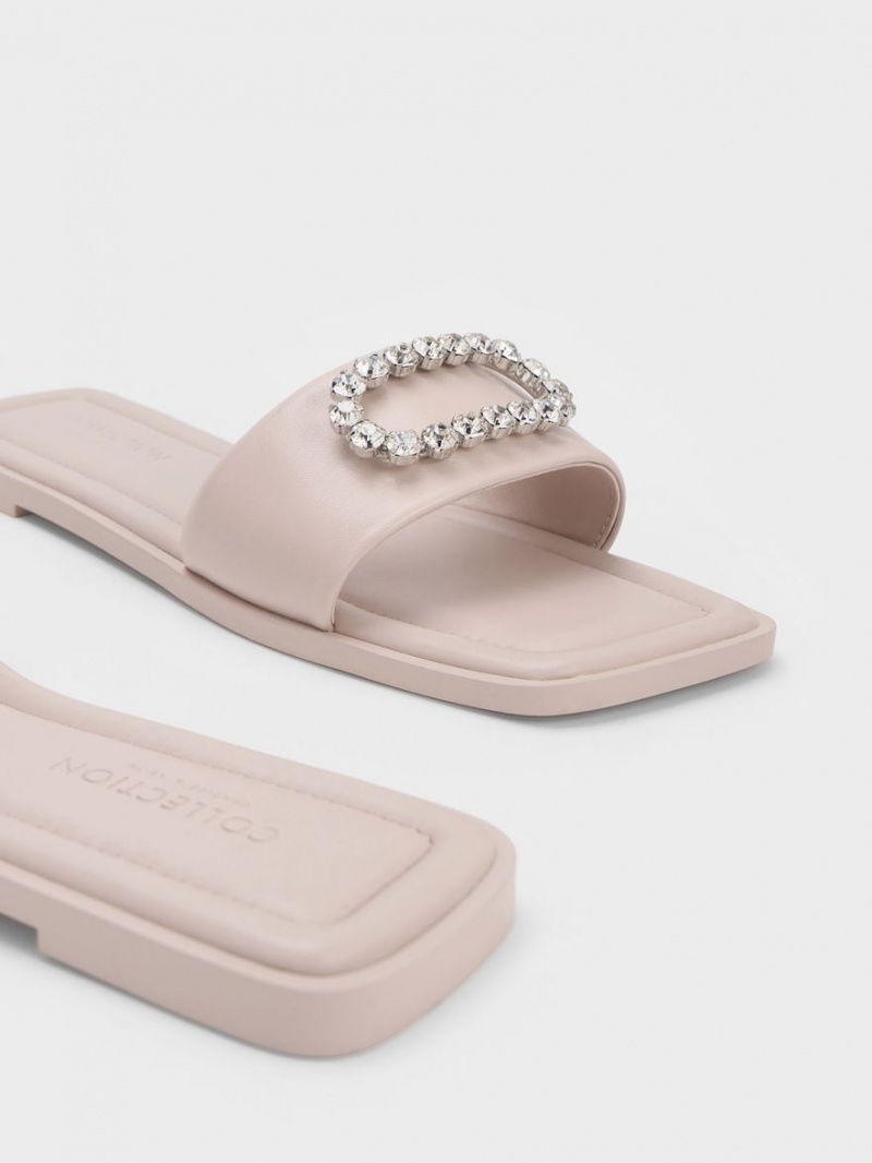 Slapi Charles & Keith Gem-Embellished Piele Roz | 801NLMFWV