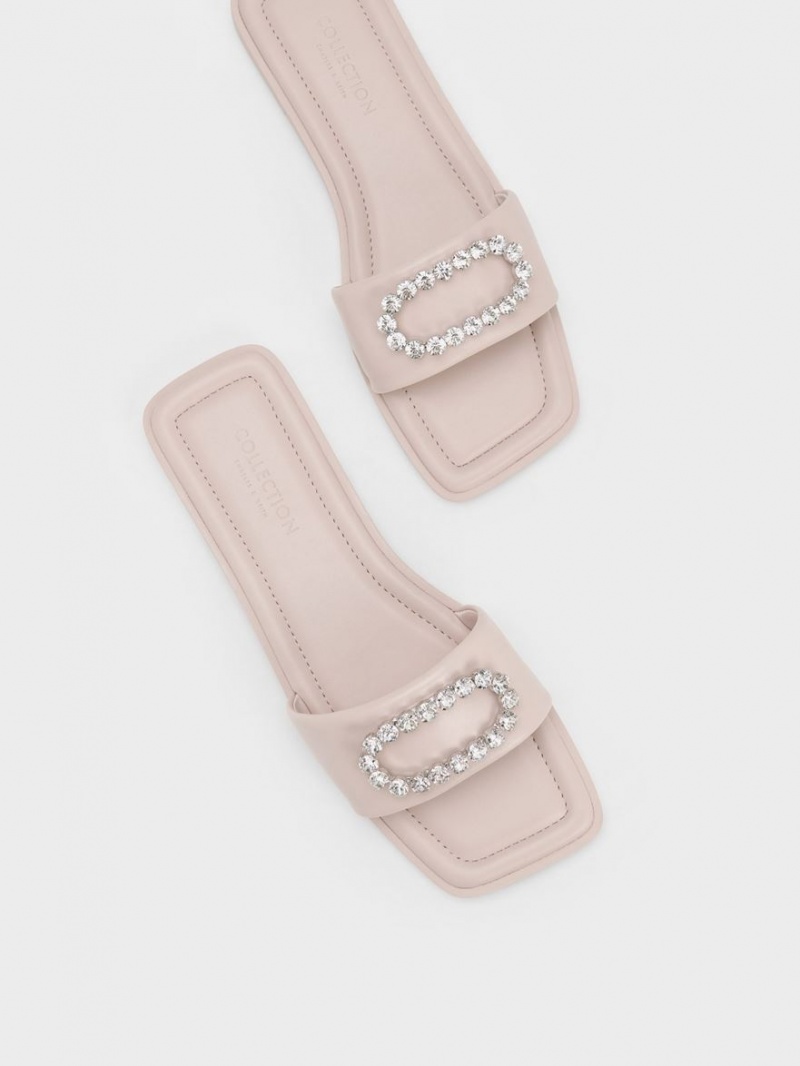 Slapi Charles & Keith Gem-Embellished Piele Roz | 801NLMFWV