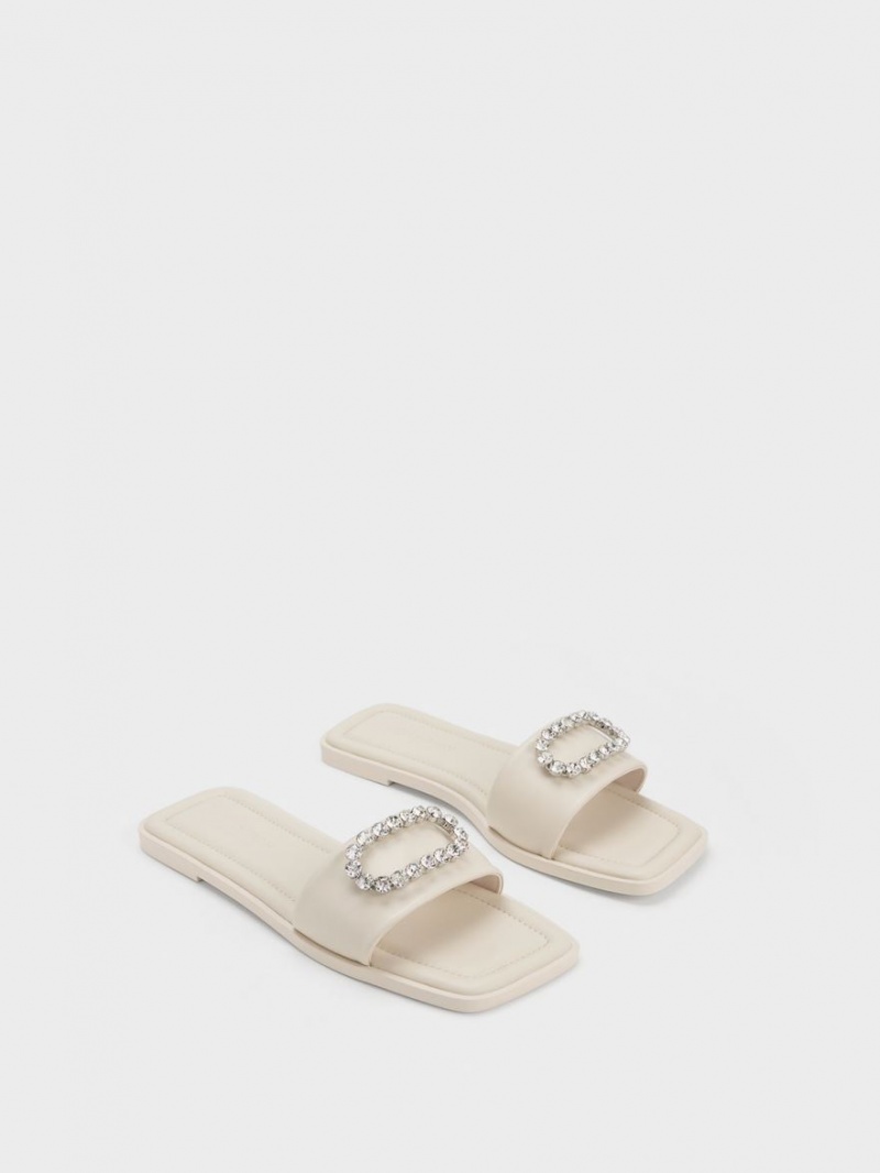Slapi Charles & Keith Gem-Embellished Piele Albi | 891ODPUCZ