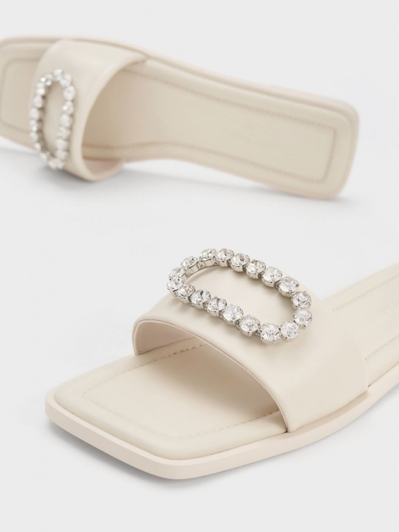 Slapi Charles & Keith Gem-Embellished Piele Albi | 891ODPUCZ