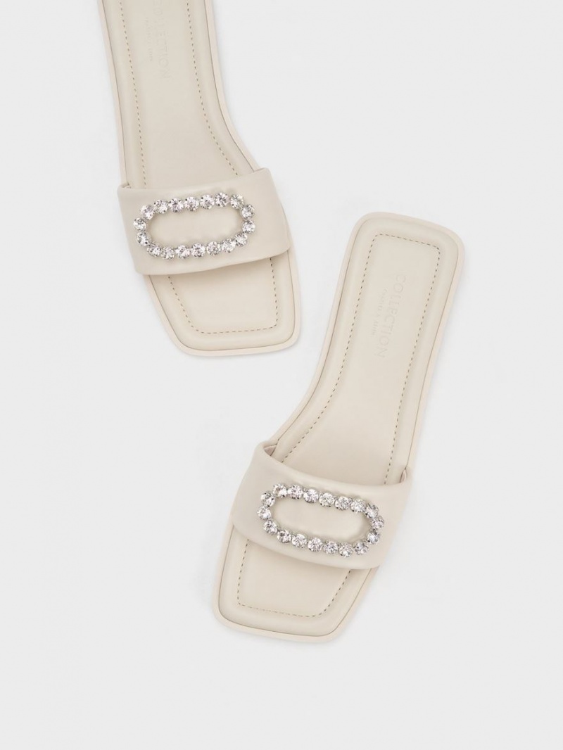 Slapi Charles & Keith Gem-Embellished Piele Albi | 891ODPUCZ