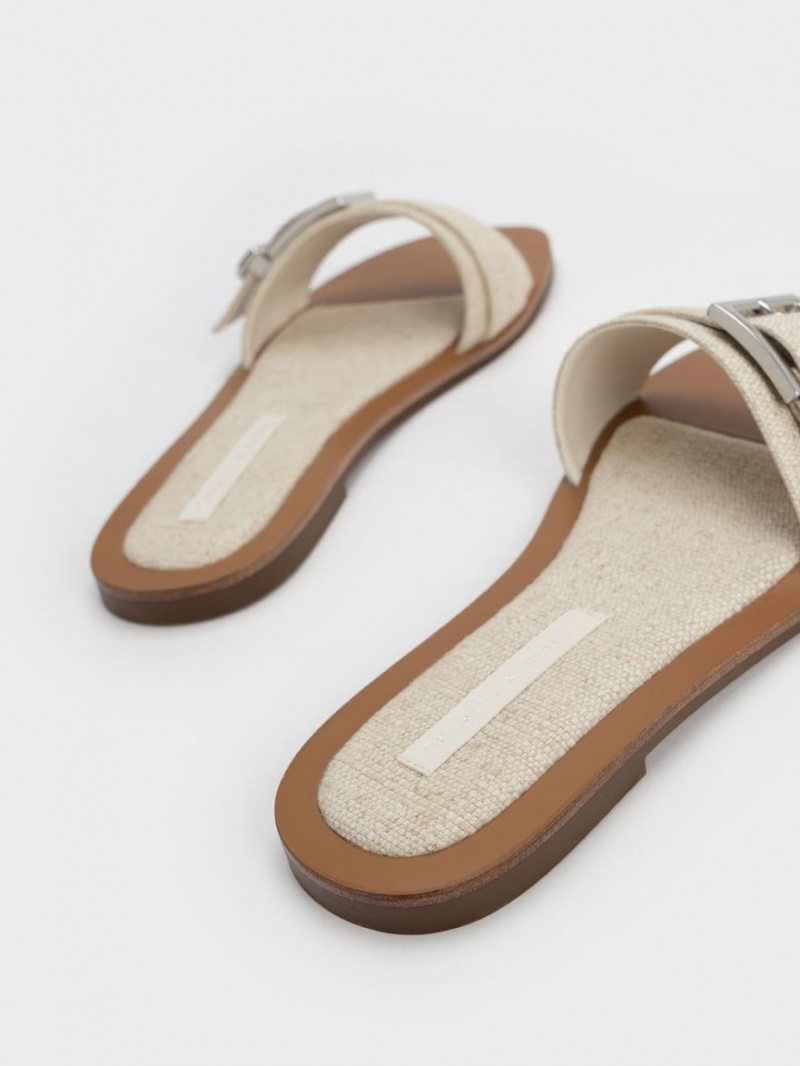Slapi Charles & Keith Linen Metallic Cu Catarama Bej | 596ODSYCP