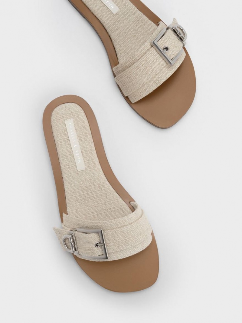 Slapi Charles & Keith Linen Metallic Cu Catarama Bej | 596ODSYCP