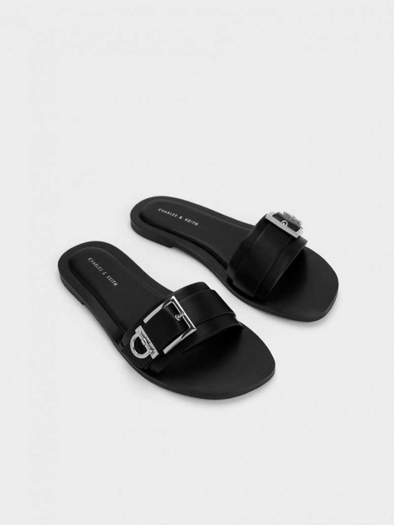 Slapi Charles & Keith Metallic Cu Catarama Negrii | 726DXRPTI
