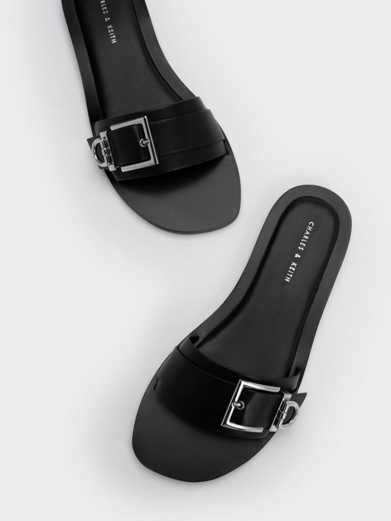 Slapi Charles & Keith Metallic Cu Catarama Negrii | 726DXRPTI