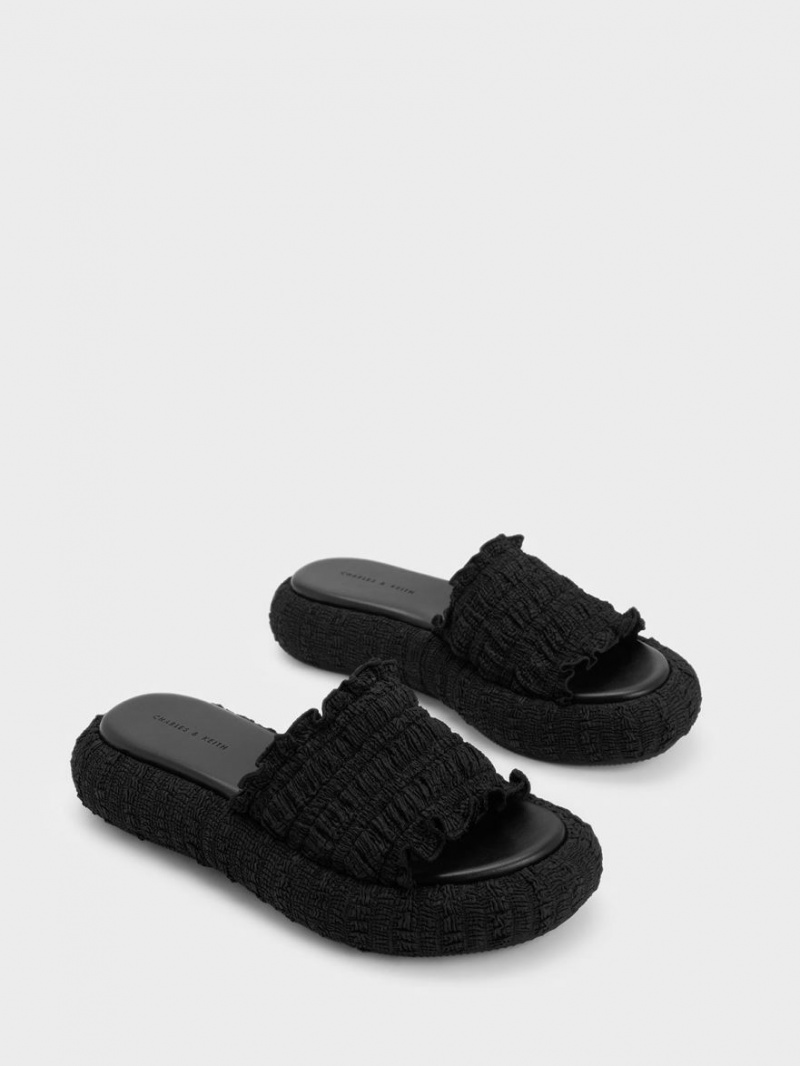 Slapi Charles & Keith Nuala Ruched Flatforms Negrii | 214IHTUMZ