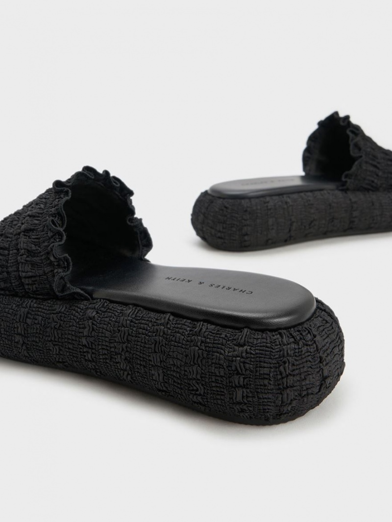 Slapi Charles & Keith Nuala Ruched Flatforms Negrii | 214IHTUMZ