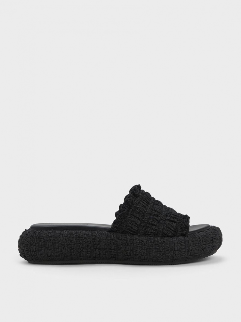 Slapi Charles & Keith Nuala Ruched Flatforms Negrii | 214IHTUMZ