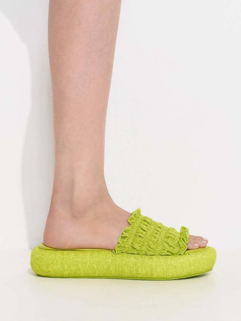 Slapi Charles & Keith Nuala Ruched Flatforms Verzi Deschis | 469TYHKSD