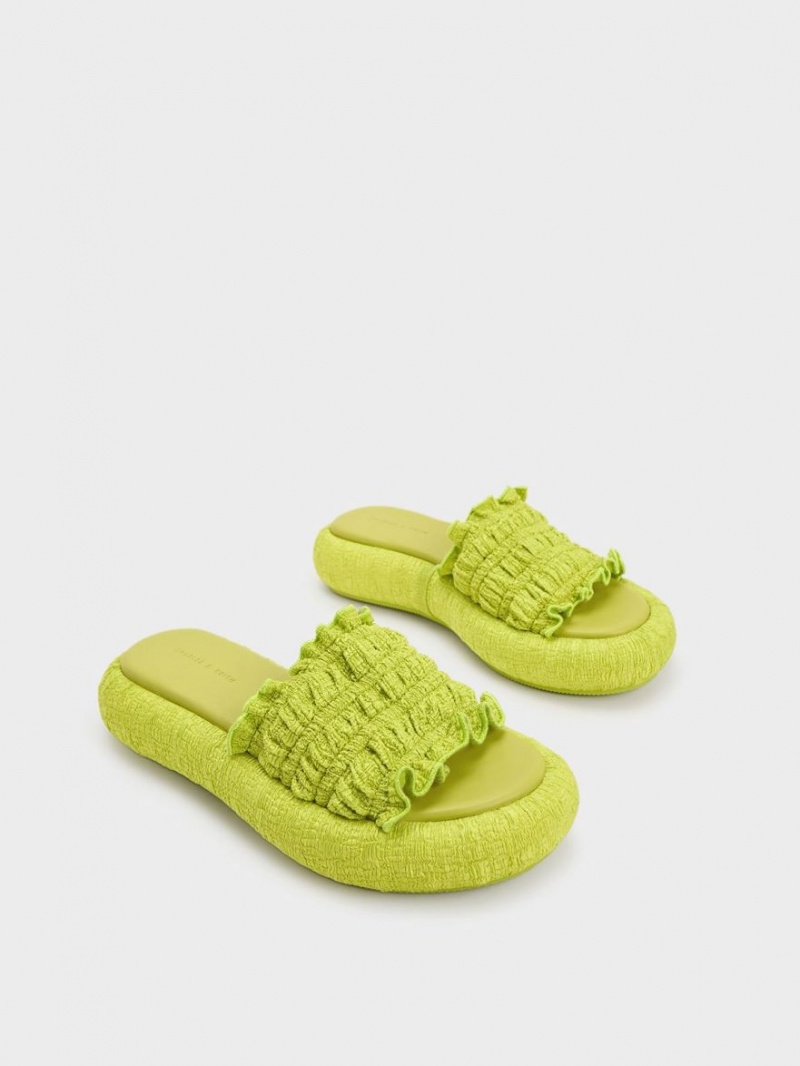Slapi Charles & Keith Nuala Ruched Flatforms Verzi Deschis | 469TYHKSD