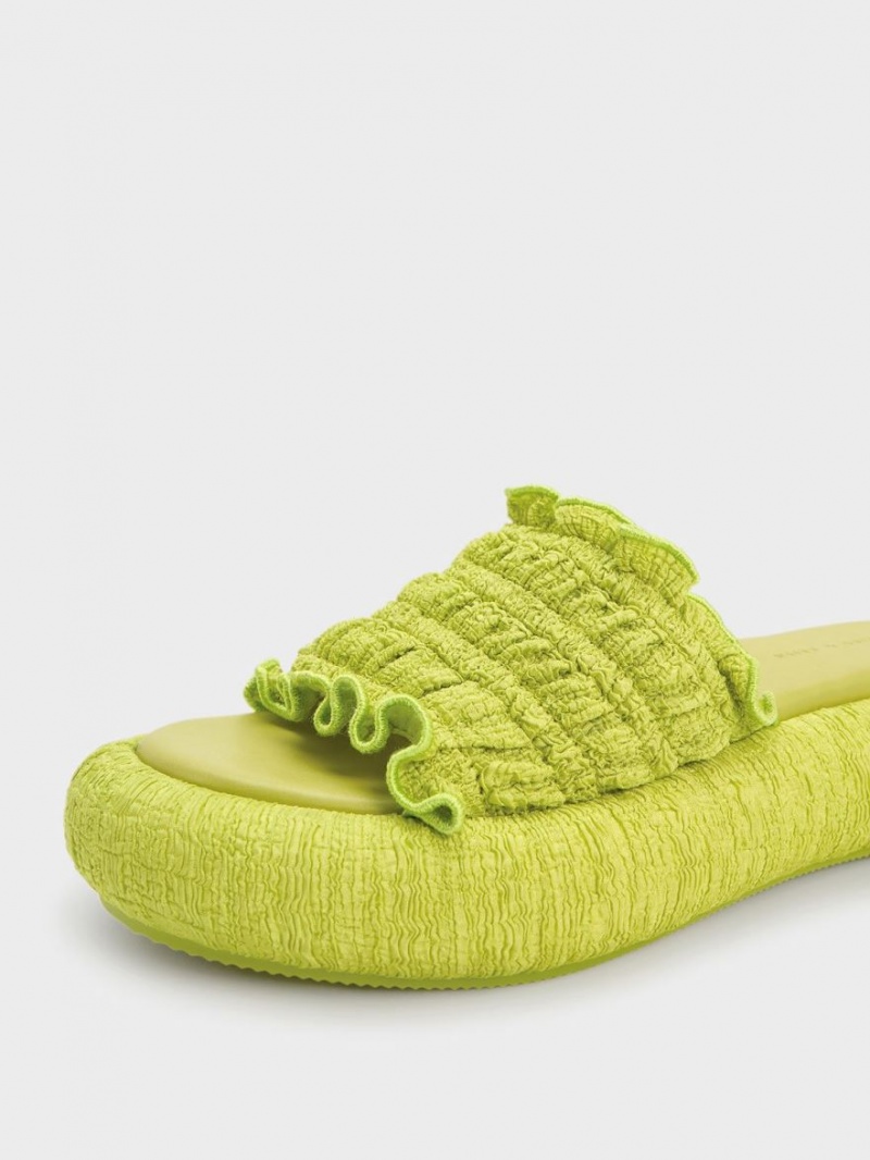 Slapi Charles & Keith Nuala Ruched Flatforms Verzi Deschis | 469TYHKSD