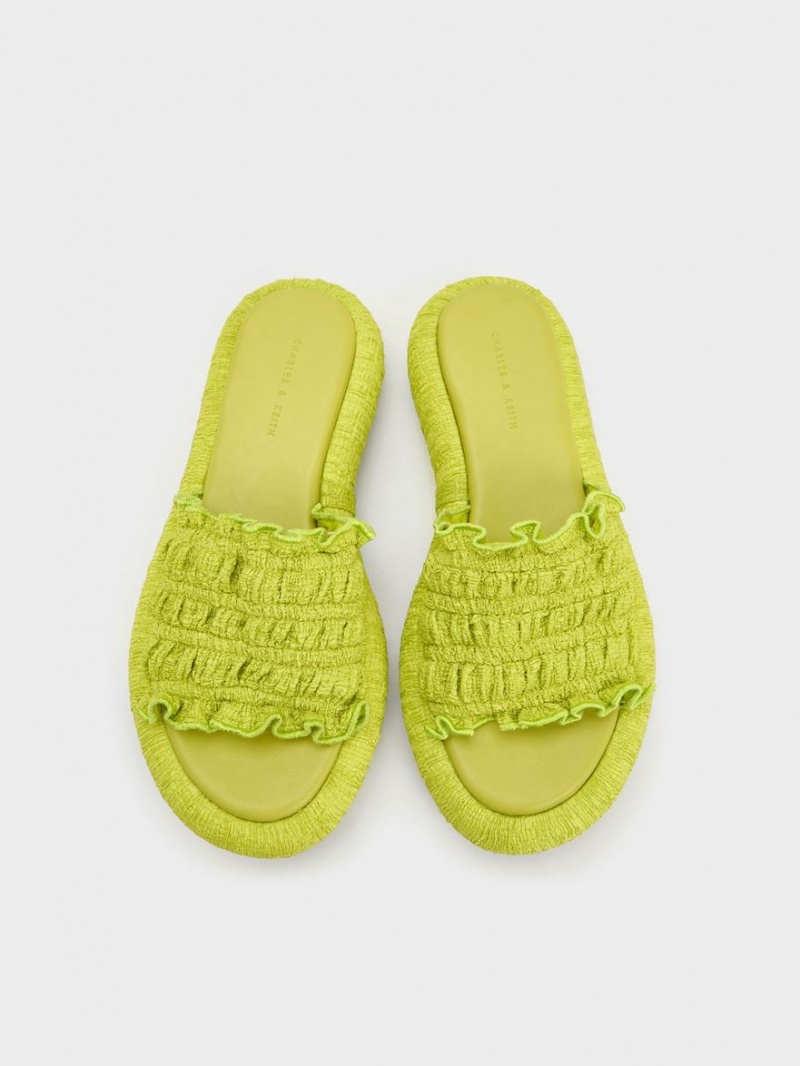 Slapi Charles & Keith Nuala Ruched Flatforms Verzi Deschis | 469TYHKSD