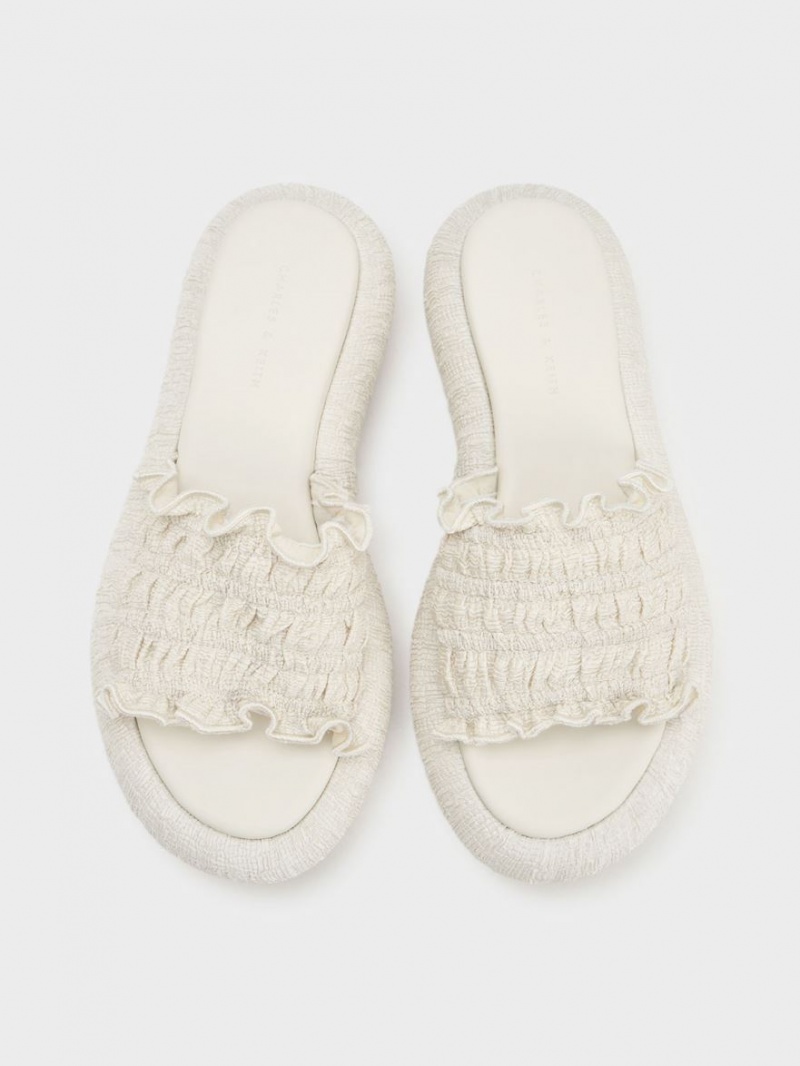 Slapi Charles & Keith Nuala Ruched Flatforms Albi | 492TFOAIM