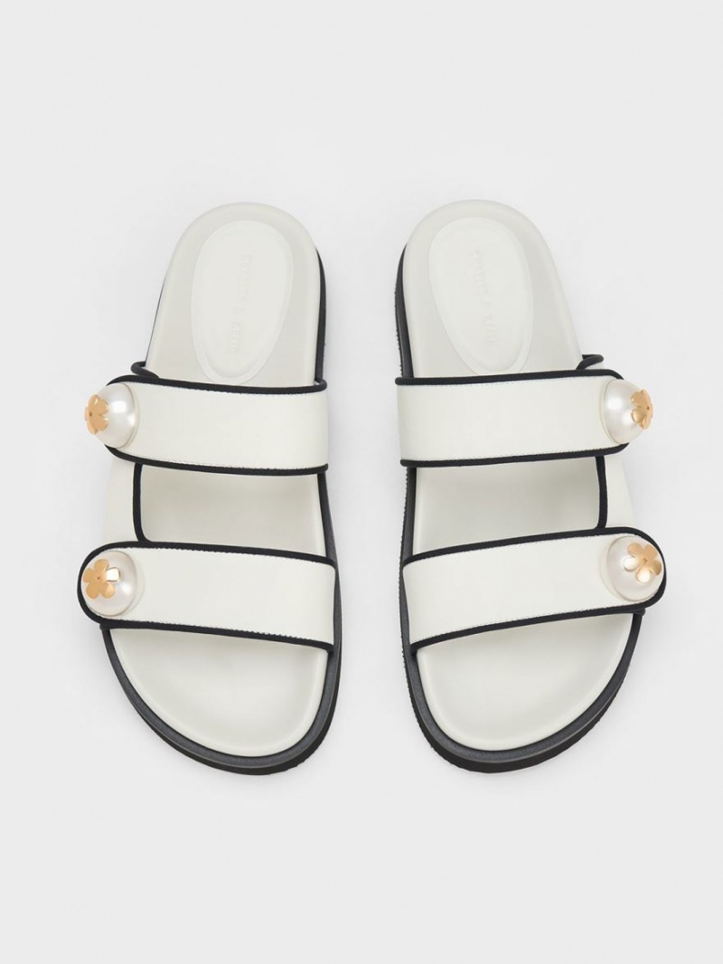 Slapi Charles & Keith Pearl Embellished Contrast-Trim Albi | 729CQFOTZ