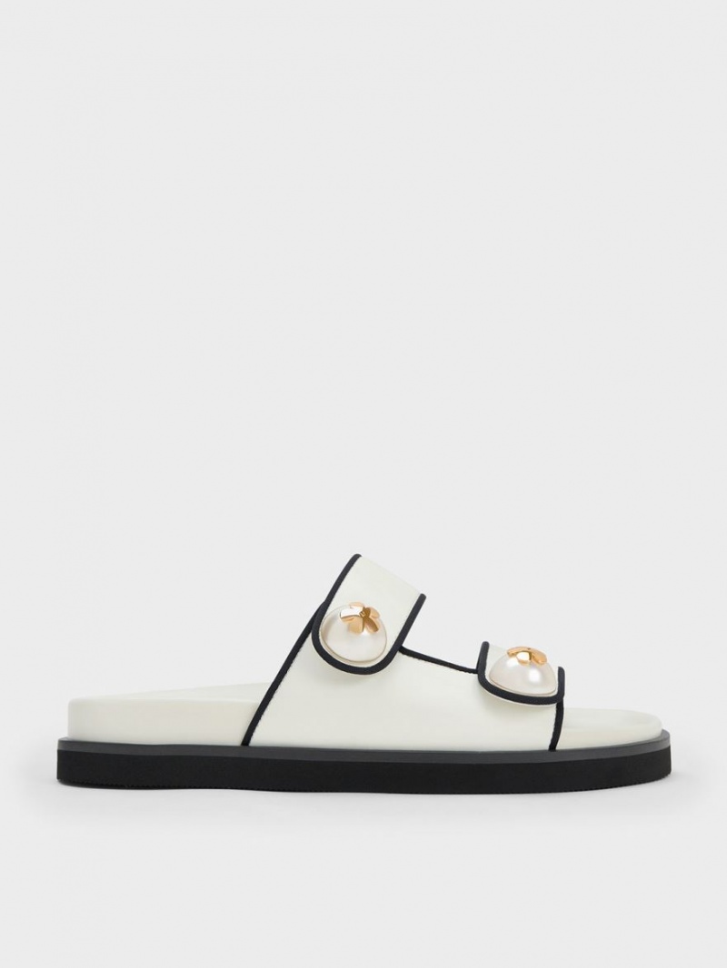 Slapi Charles & Keith Pearl Embellished Contrast-Trim Albi | 729CQFOTZ