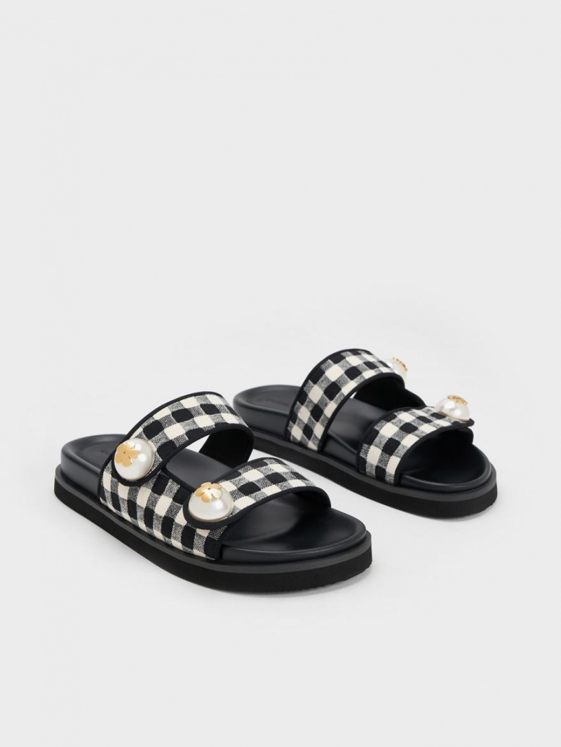 Slapi Charles & Keith Pearl Embellished Gingham Colorati | 295ZYORST