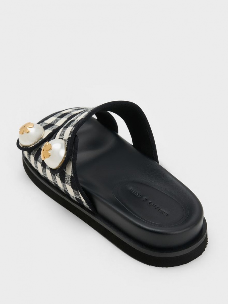 Slapi Charles & Keith Pearl Embellished Gingham Colorati | 295ZYORST