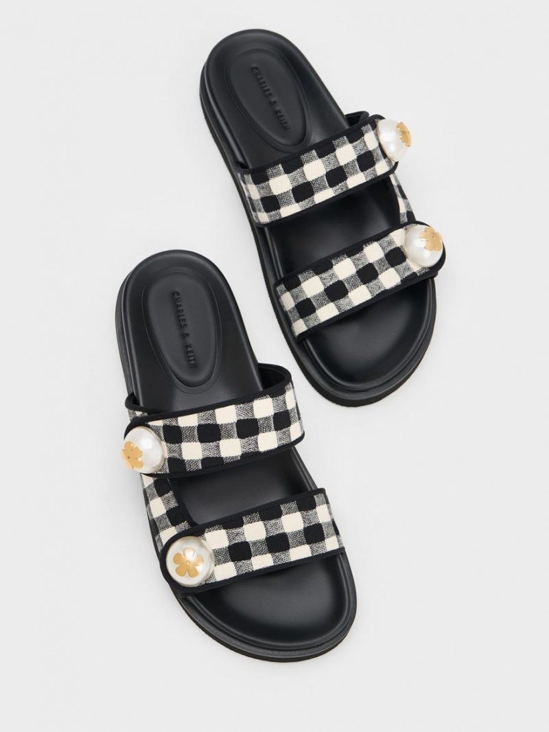 Slapi Charles & Keith Pearl Embellished Gingham Colorati | 295ZYORST