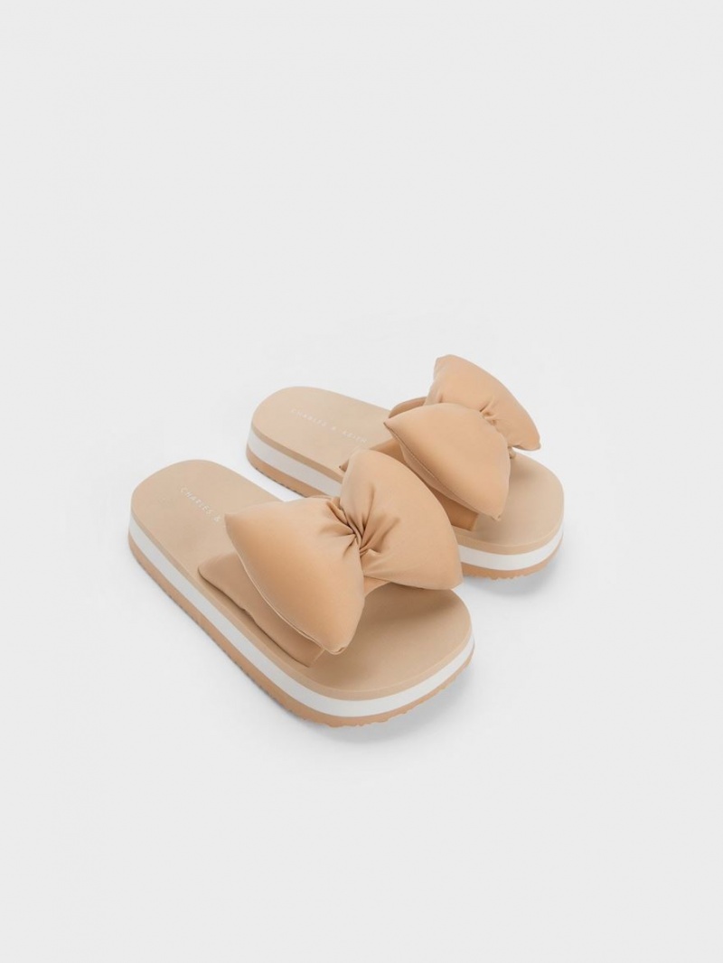 Slapi Charles & Keith Puffy Bow Bej | 854WSAEDV