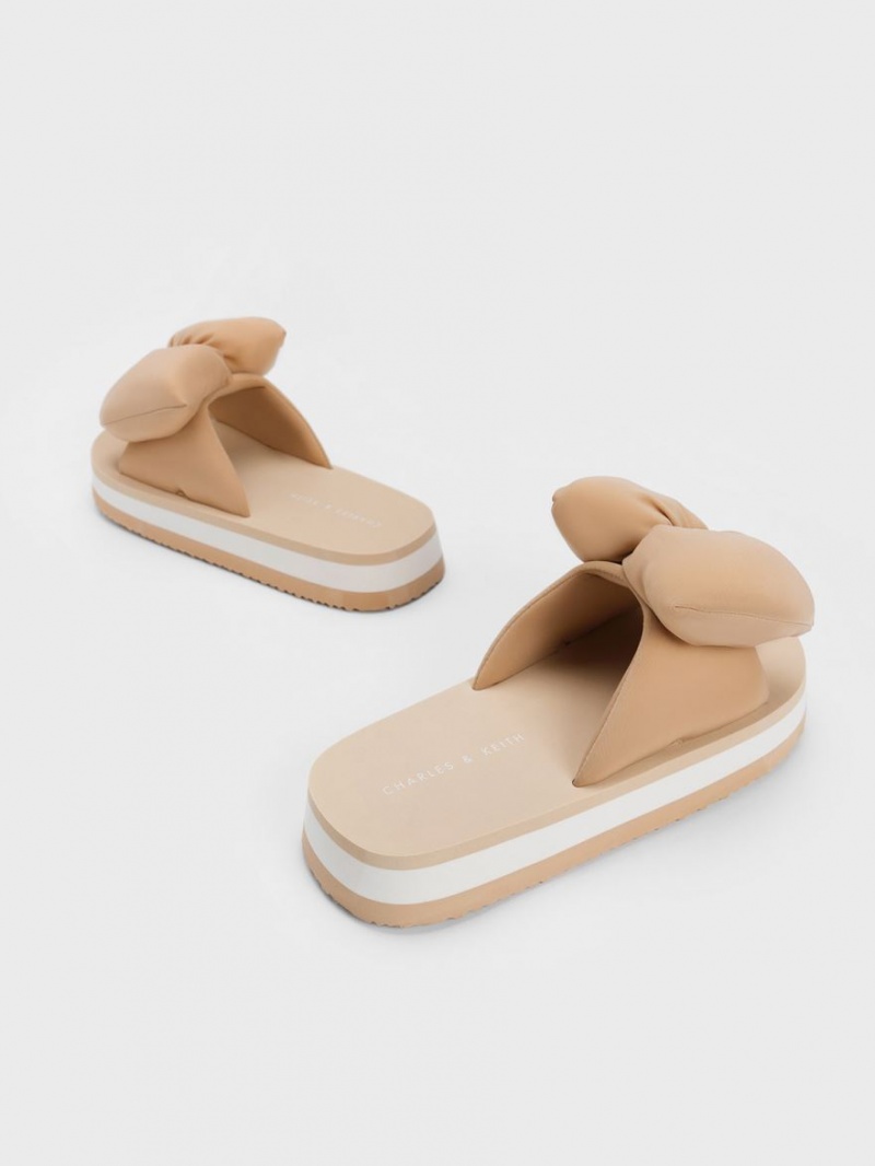 Slapi Charles & Keith Puffy Bow Bej | 854WSAEDV