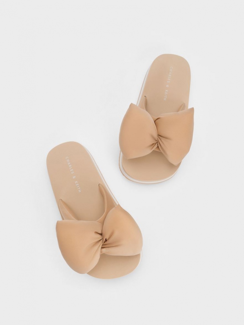 Slapi Charles & Keith Puffy Bow Bej | 854WSAEDV