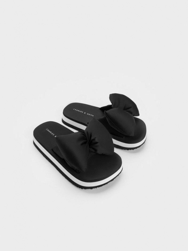 Slapi Charles & Keith Puffy Bow Negrii | 814FPYWLG