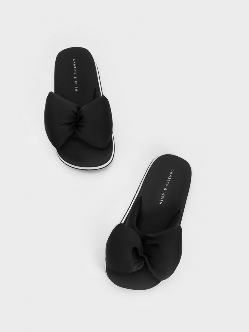 Slapi Charles & Keith Puffy Bow Negrii | 814FPYWLG