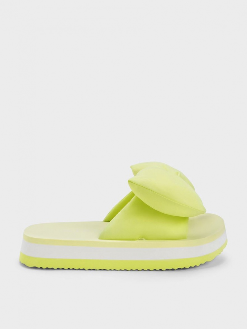 Slapi Charles & Keith Puffy Bow Verzi Deschis | 207QTSKDO