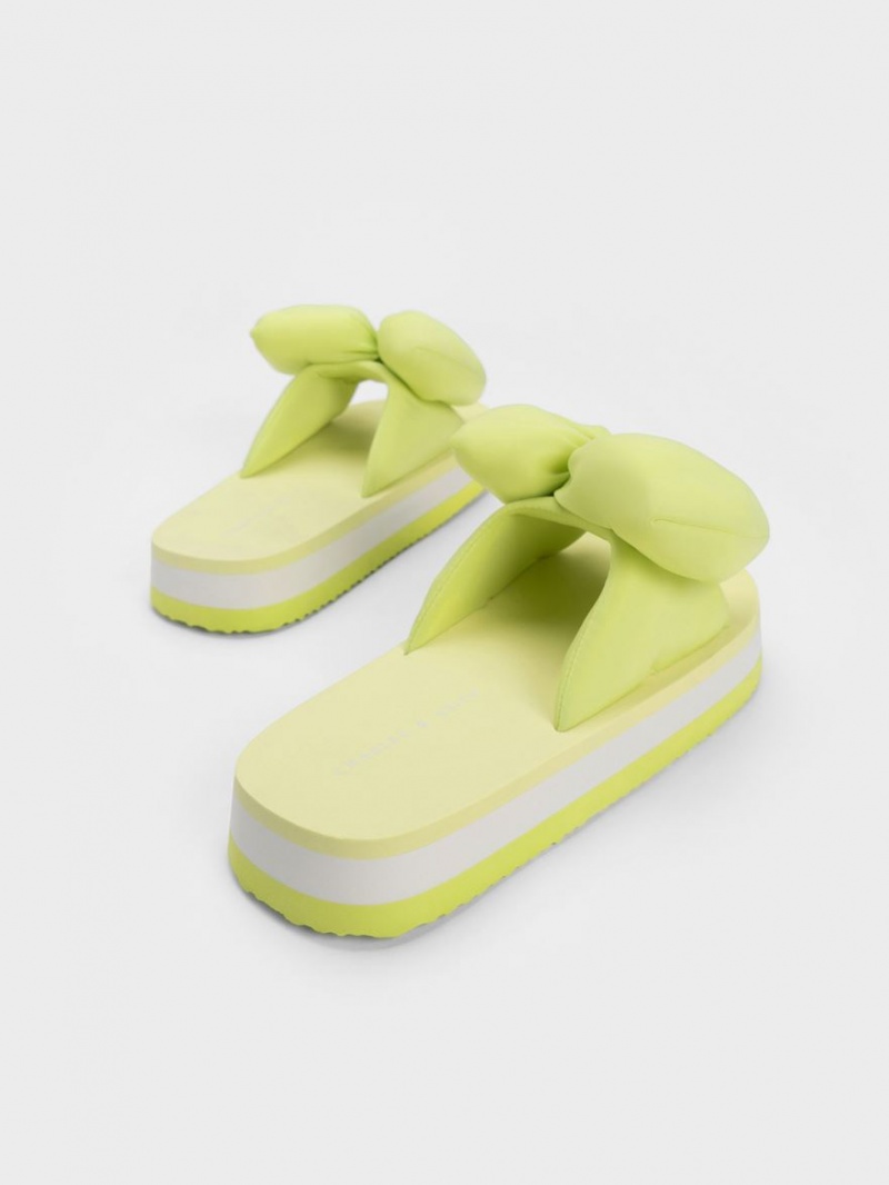 Slapi Charles & Keith Puffy Bow Verzi Deschis | 207QTSKDO