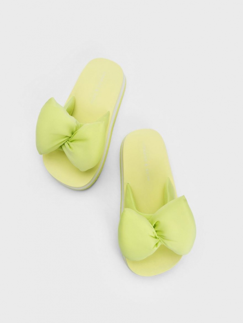 Slapi Charles & Keith Puffy Bow Verzi Deschis | 207QTSKDO