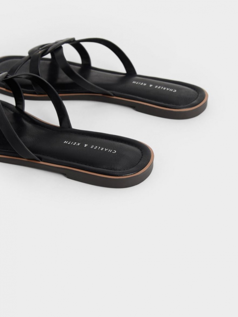 Slapi Charles & Keith Ring Detail Cu Bretele Flats Negrii | 908FSRXKP
